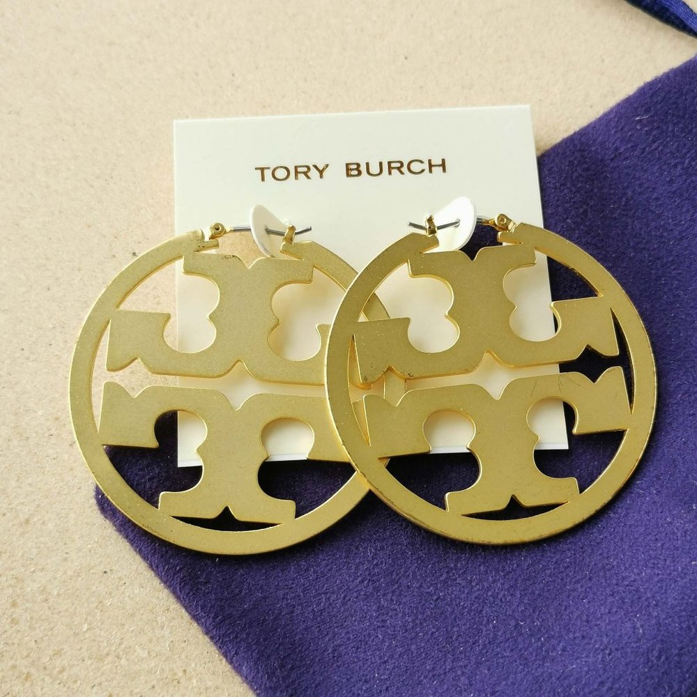 NEW Tory Burch Gold Miller Statement Hoop Earrings